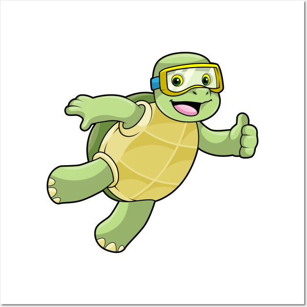 Turtle at Swimming with Swimming goggles Wall Art by Markus Schnabel